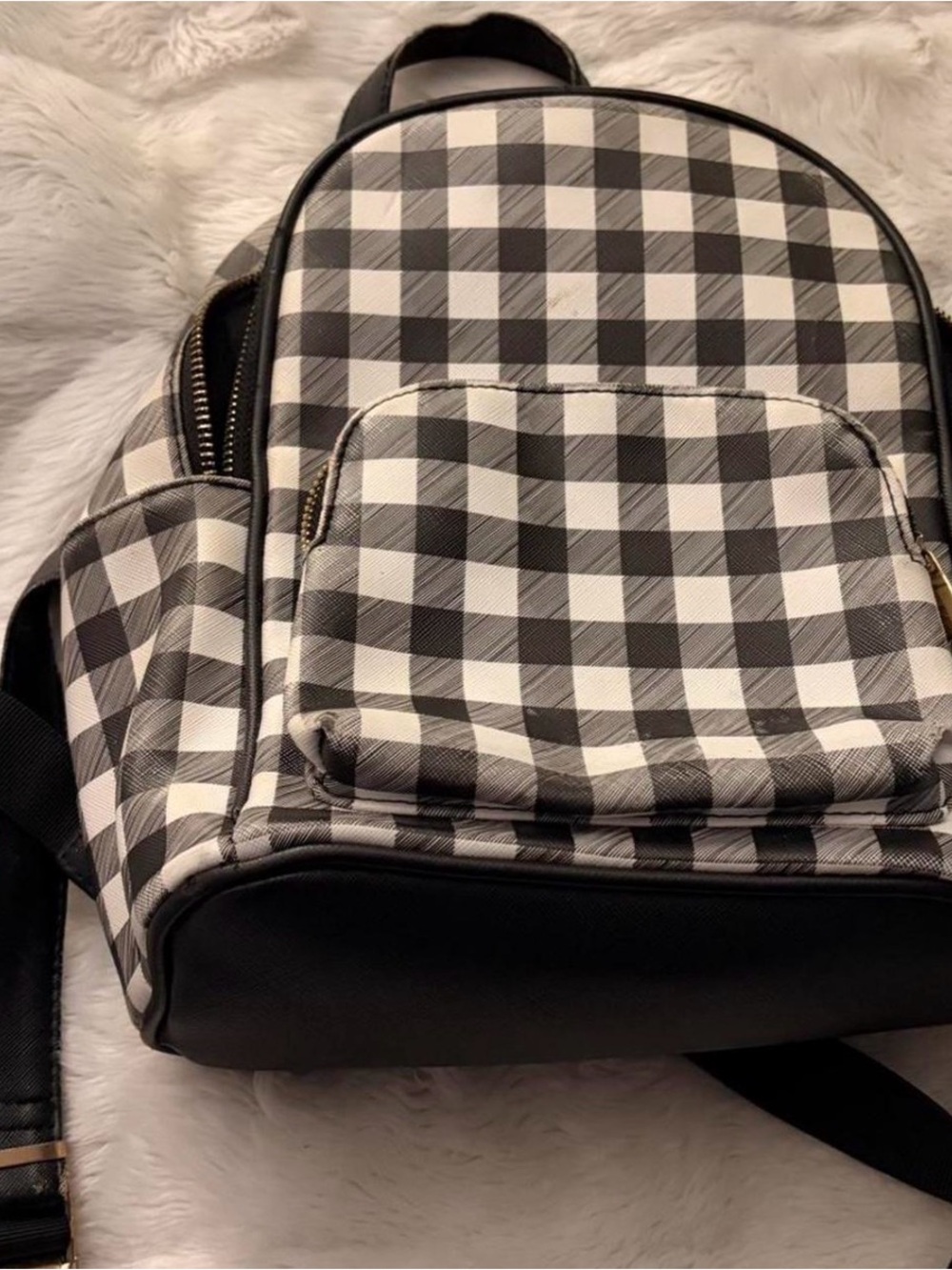 Girls’ Black & White Check Mini Backpack
